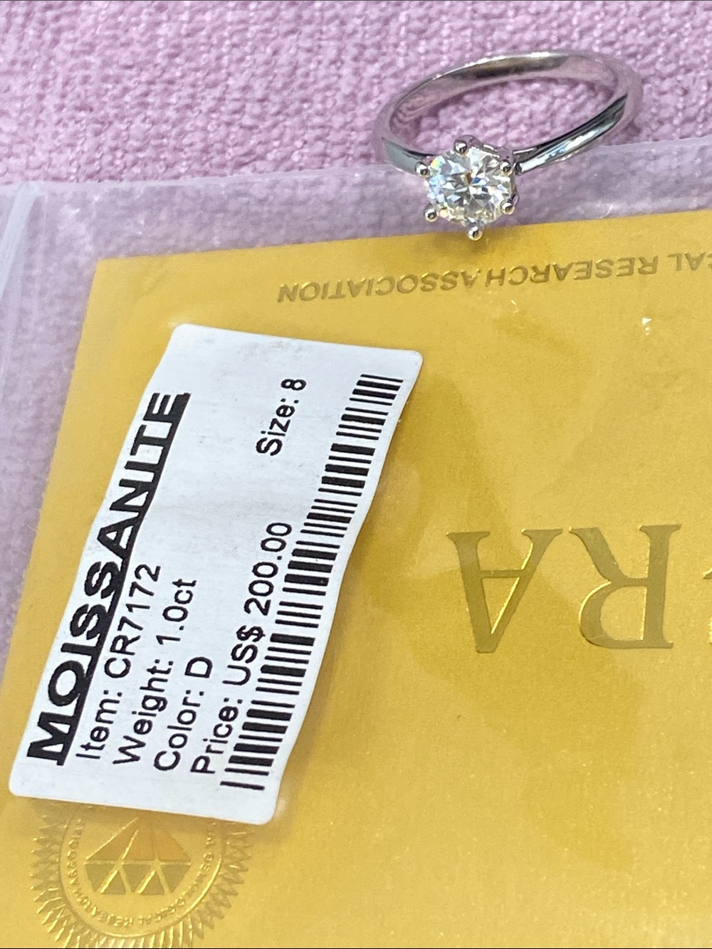 Moissanite size 8 Solitaire 1 ct ring